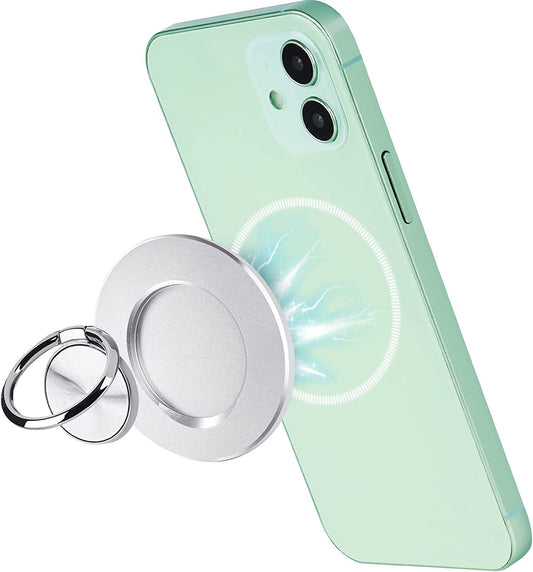 Magnetic Base Plate Phone Holder Ring Stand Removable Wireless Charging (Silver)