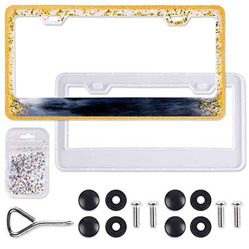 NiArt Car License Plate Frame Resin Casting Mold + Screw Accessories + Glitters