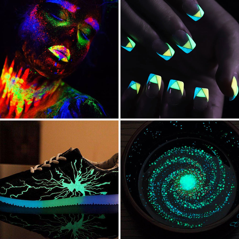 [100 G/3.5 OZ] Glow in The Dark Pigment Powder 10 Colors Neutral UV Fluorescent