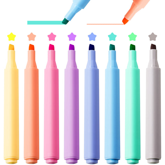 8-Pack Chisel Tip Pastel Highlighter Pen Set, Quick-Drying Water-Based Ink 1-4