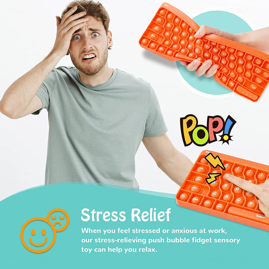 Silicone Keyboard Pop Fidget Sensory Toy Big Size Bubble 11"x4.3" Large (Orange)