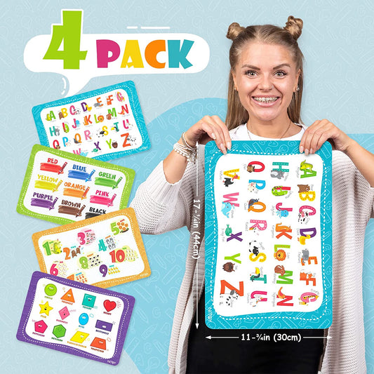 Educational Placemats for Kids 4PCS Reusable Wipeable Toddler Placemats Learning