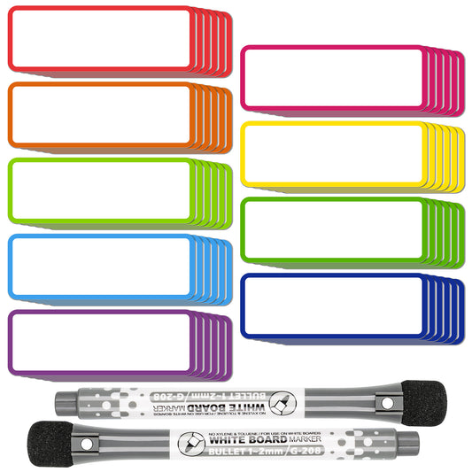 Magnetic Dry Erase Labels 54PCS 3"x1" + 2PCS Dry Erase Markers Set 9 Colors