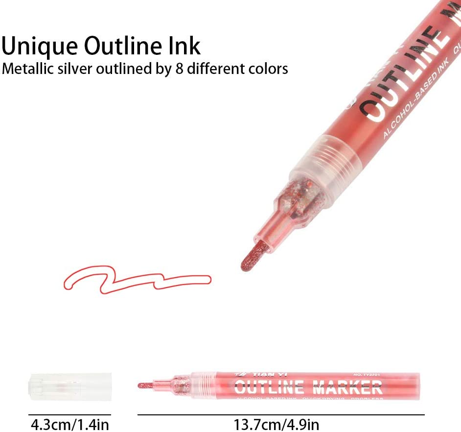Super Squiggles Self-outline Markers Metallic Silver, Double Line Outline Marker