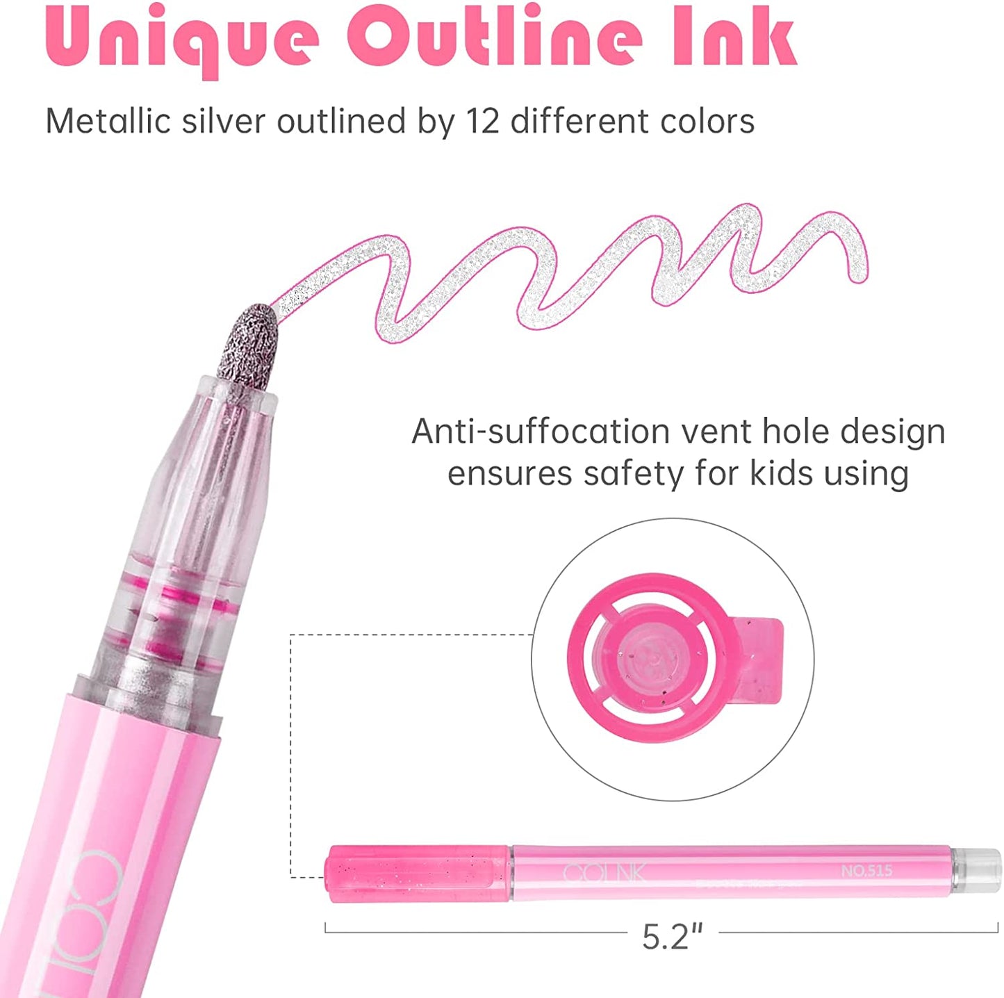 Outline Metallic Markers Double Line Ink 12 Colors Paint Pen Bullet Journal Pens