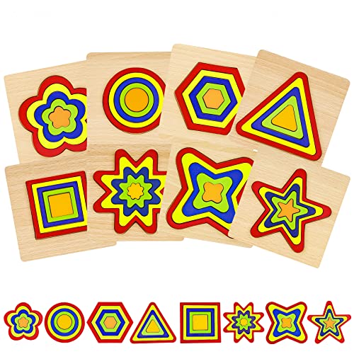 Wooden Rainbow Color Geometry Sorting Stacking Toy Set Puzzle Boards 8PCS Pegged