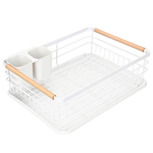 Wood Handle Dish Rack Drain Tray Home 16.5x12x5.5 Kitchen Plate Cup Drying