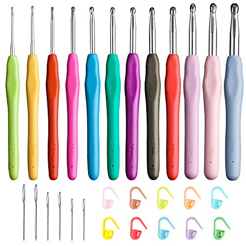 [2mm - 8mm] Crochet Hooks Set Extended Length, Ergonomic Anti-Slippery Handle