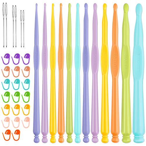 Plastic Crochet Hooks Set 12PCS 2-10mm 5.9" Color-Coded Comfortable Ergonomic