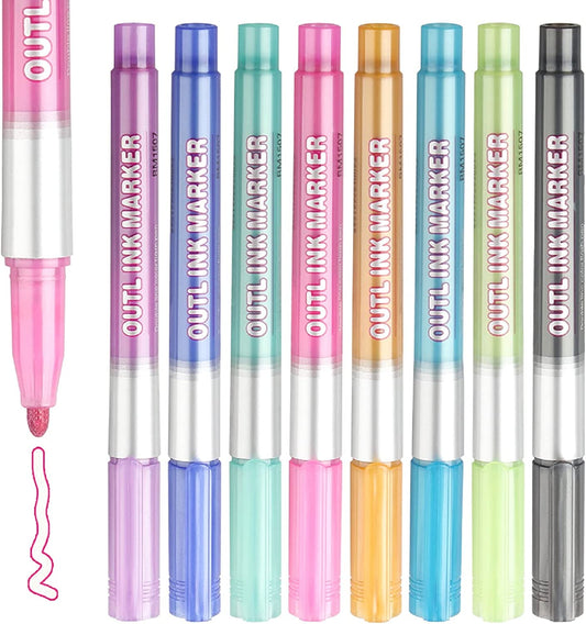 Self-outline Metallic Markers, Outline Marker Double Line Pen Journal Pens Color