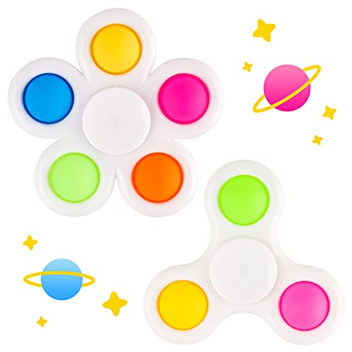 2PCS Bubble Fidget Spinner, Fidget Pack 2-in-1 Multicolor Push Pop Sensory Han