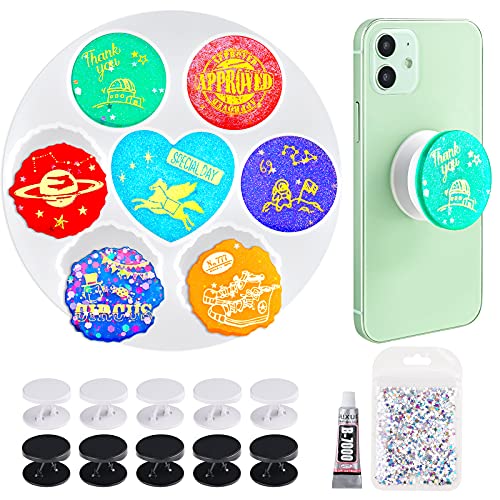 Phone Grip On Top Epoxy Resin Casting Kit 7 Mix Shapes Silicone Molds+10 Stand