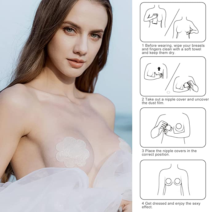 Nipple Covers Adhesive Breast Petals Travel Pouch 14 Pairs Reusable Silicone Bra