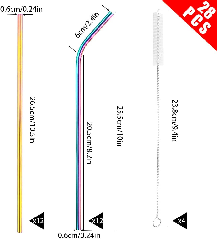 [24 PCS] Value Pack Reusable Stainless Steel Straws in Bulk Extra Long 10.4 inch