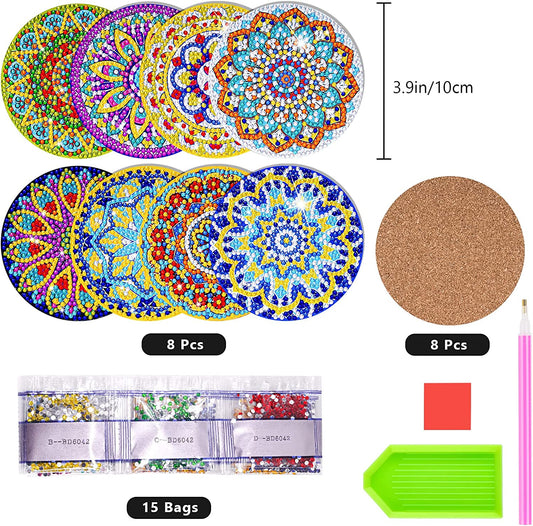 Mandala Coasters Diamond Painting Kits 8PCS Arts Crafts Kit for Adults and Kids