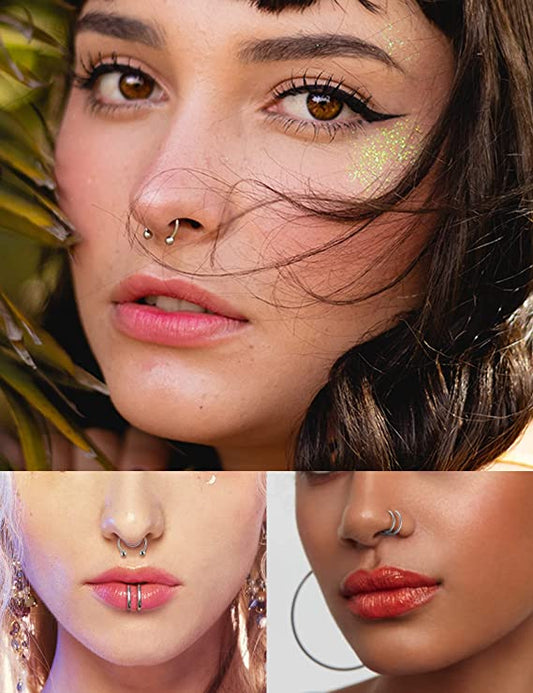 Clip-On Stainless Steel Septum Jewelry 15PCS Fake Nose Rings Hoops Non-Piercing