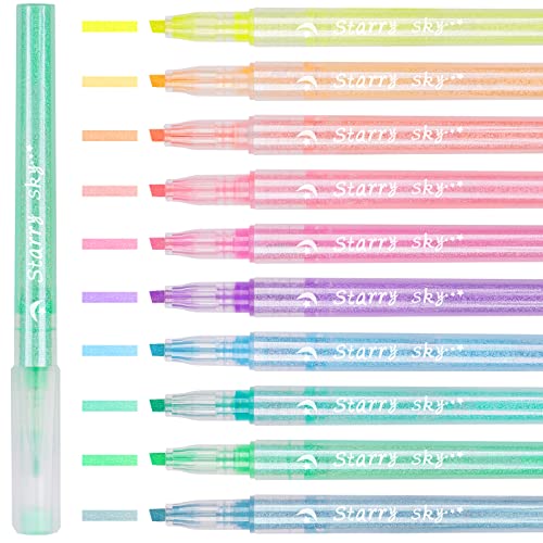 10-Pack Glitter Marker Highlighter Pens, Chisel Fine Tip Assorted Fluorescent