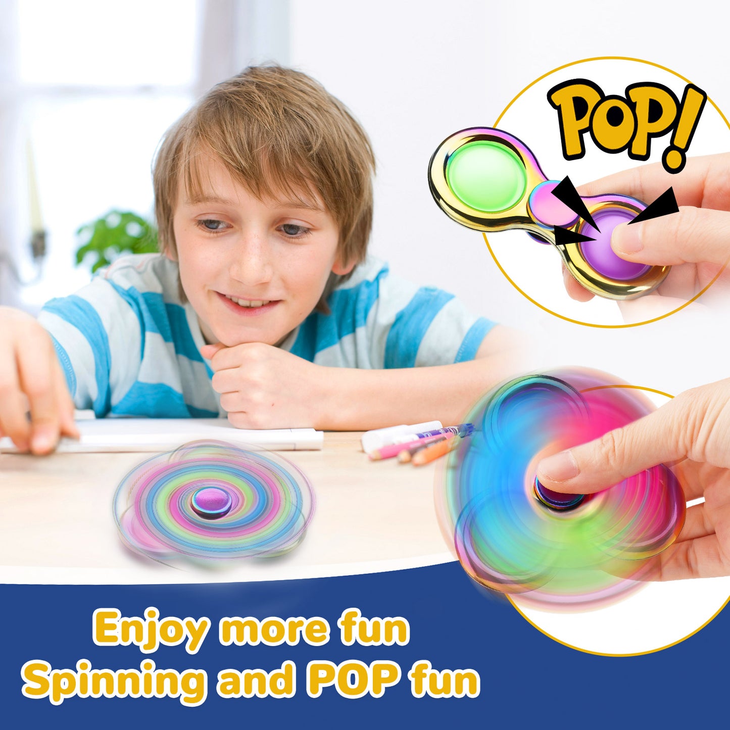 Fidget Pack 2PCS Push Pop Bubble Fidget Spinners 2-in-1 Toys Multicolor 3-Bubb