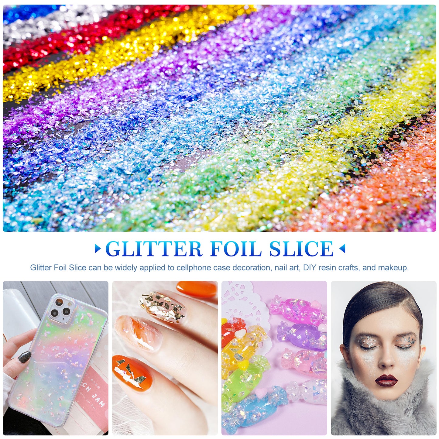 Iridescent Foil Flake Glitter Confetti for DIY Resin Casting, Ice Mylar Paille