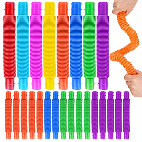 24PCS Pop Tube Sensory Fidget Toy Combo Set (8 Big+16 Mini), Stretchable Pipes