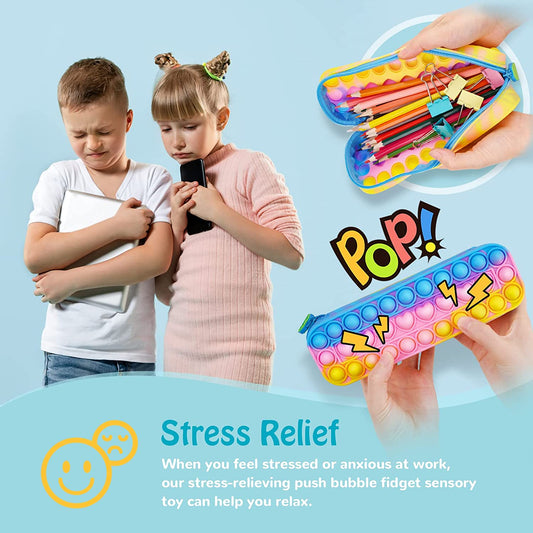 Pop Bubble Zipper Pen Case Fidget Sensory Toy Multicolor Cosmetic Travel Case