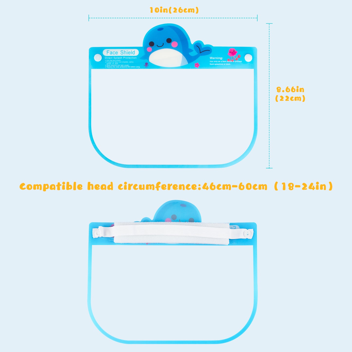 10PCS Kids' PET Reusable Clear Protective Safety Face Shields Assorted Designs f