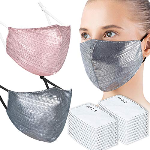 (2 Masks+20 PM2.5 Filters) 2PCS Shiny Brushed Finish Protective Fashion Face M