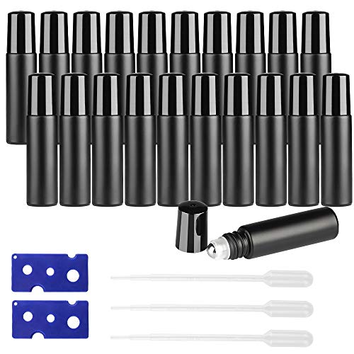 20PCS Roller Bottles 10mL Essential Oil Ultra Thick Matte Black Frosted Glass (2