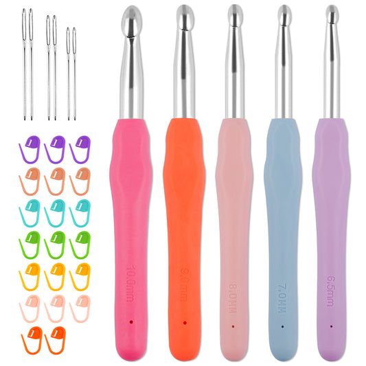 Large Aluminum Crochet Hooks with Removable Silicone Handles 5PCS 6.5-10mm 6.1