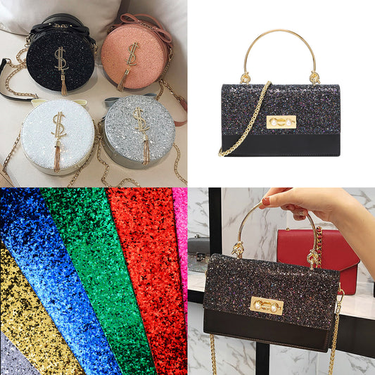 PU Glitter Leather 8-Color Coarse 1.2mm Thick Sheets with Hexagon Flakes for Mak