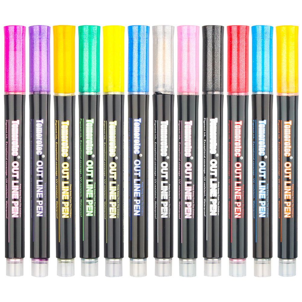 Self-outline Metallic Markers Super Squiggles 12 Colors Double Line Journal Pens