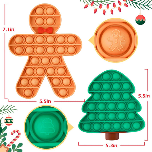 Push Pop Bubble Silicone Fidget Sensory Toys Christmas Tree + Gingerbread Man