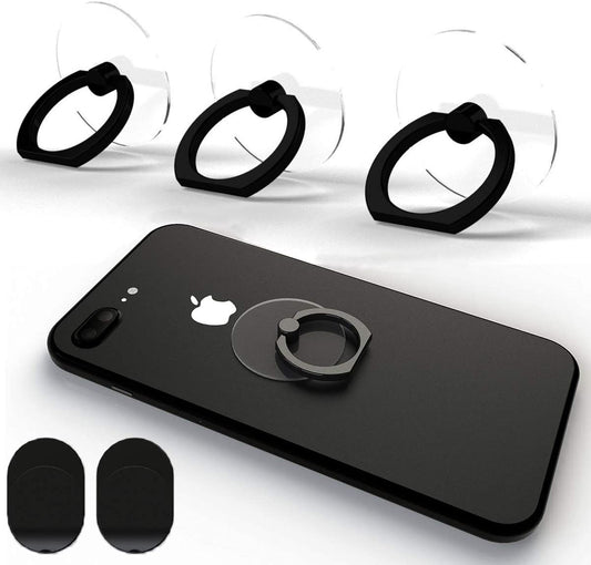 Transparent Phone Finger Ring Holder Grip 360 Degree Rotation Kick-Stand (Black)
