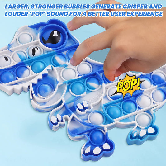 Pop Bubble Fidget Sensory Toy Large Silicone T-Rex Dinosaur Print Eye Blue/White