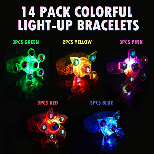 14PCS Light Up Bracelets Party Favors for Kids Glow In The Dark LED Wristband