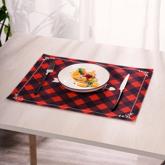 Cloth Placemats Set of 6, Linen Type Buffalo Plaid Placemats Machine Washable