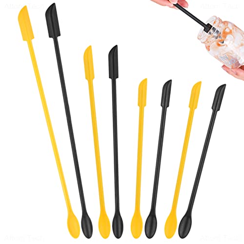 NiArt Mini Silicone Spatula 8PCS 3 Sizes Double-Ended Jar Scraper (Black+Yellow)