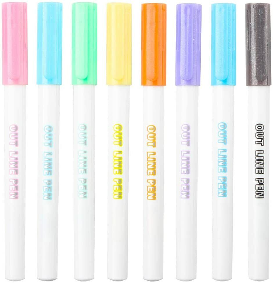 0.7mm Tip Self-Outline Silver Metallic Markers Double-Line Permanent Marker Set