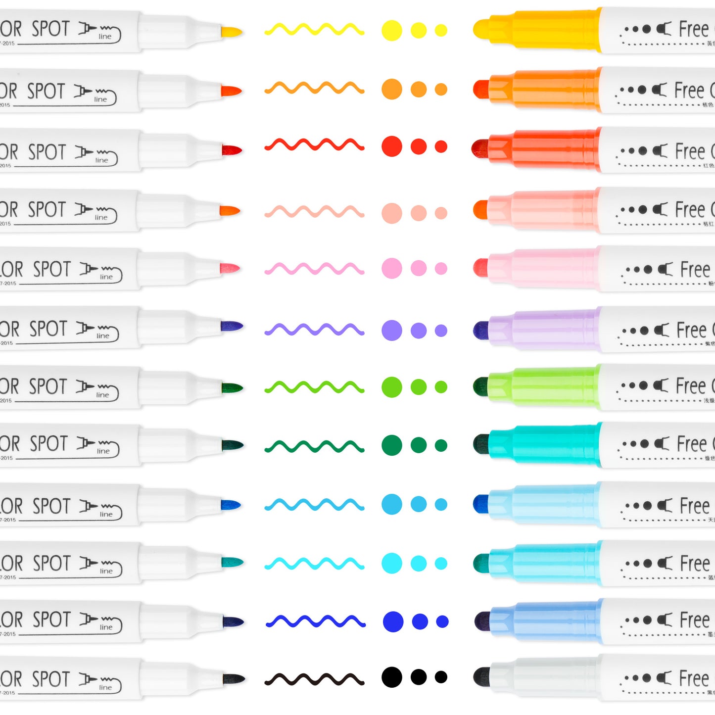 Dual Tip DOT Marker Pens 12 Colors Round DOT Fiber Fine Tip for Art, Coloring,