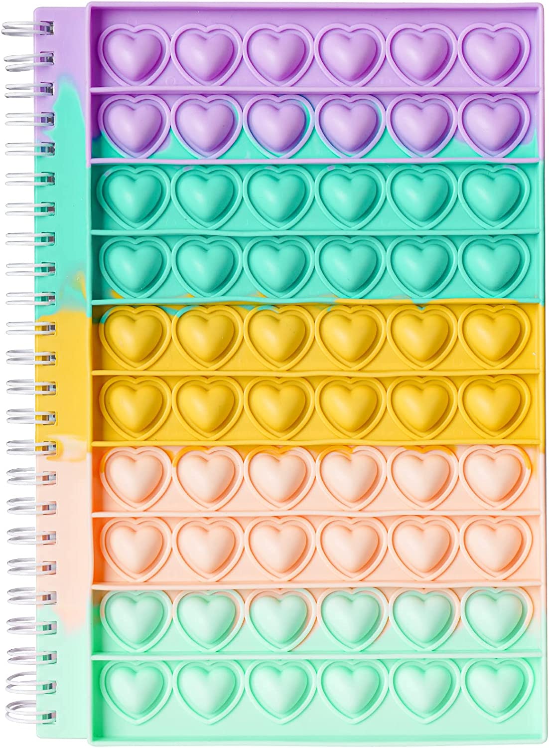 Fidget Spiral Notebook Heart Bubble Silicone Push Pop Cover A5 Journal 80 Sheets