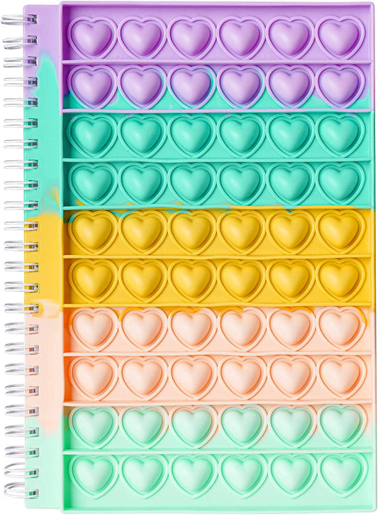 Fidget Spiral Notebook Heart Bubble Silicone Push Pop Cover A5 Journal 80 Sheets