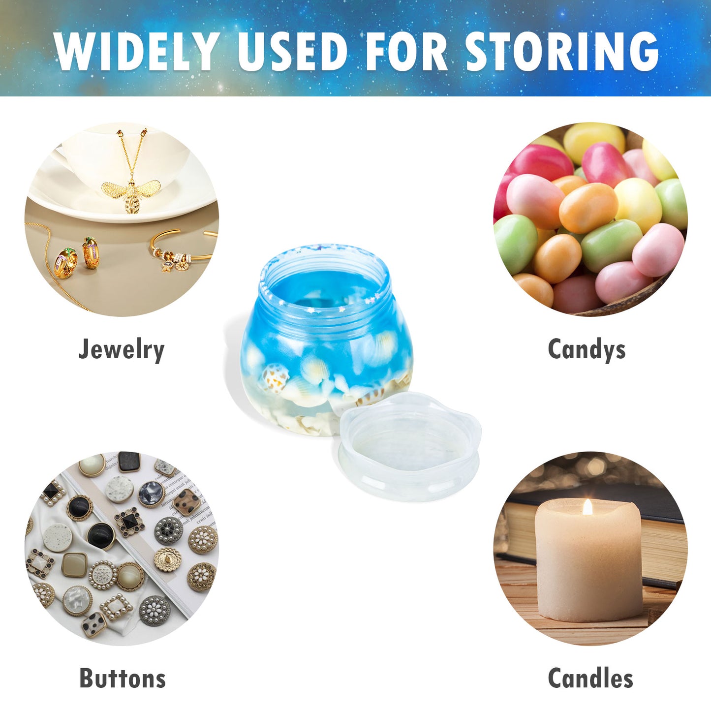 Epoxy Resin Jar with Screw-On Lid DIY Casting Silicone Mold Kit with Glitters