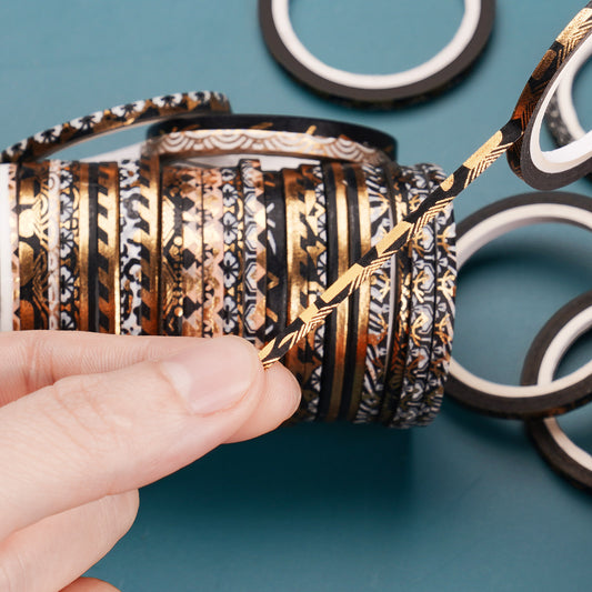 Washi Tape Gold Foil Set, 80g Random Patterns Slim Decorative Masking Tapes