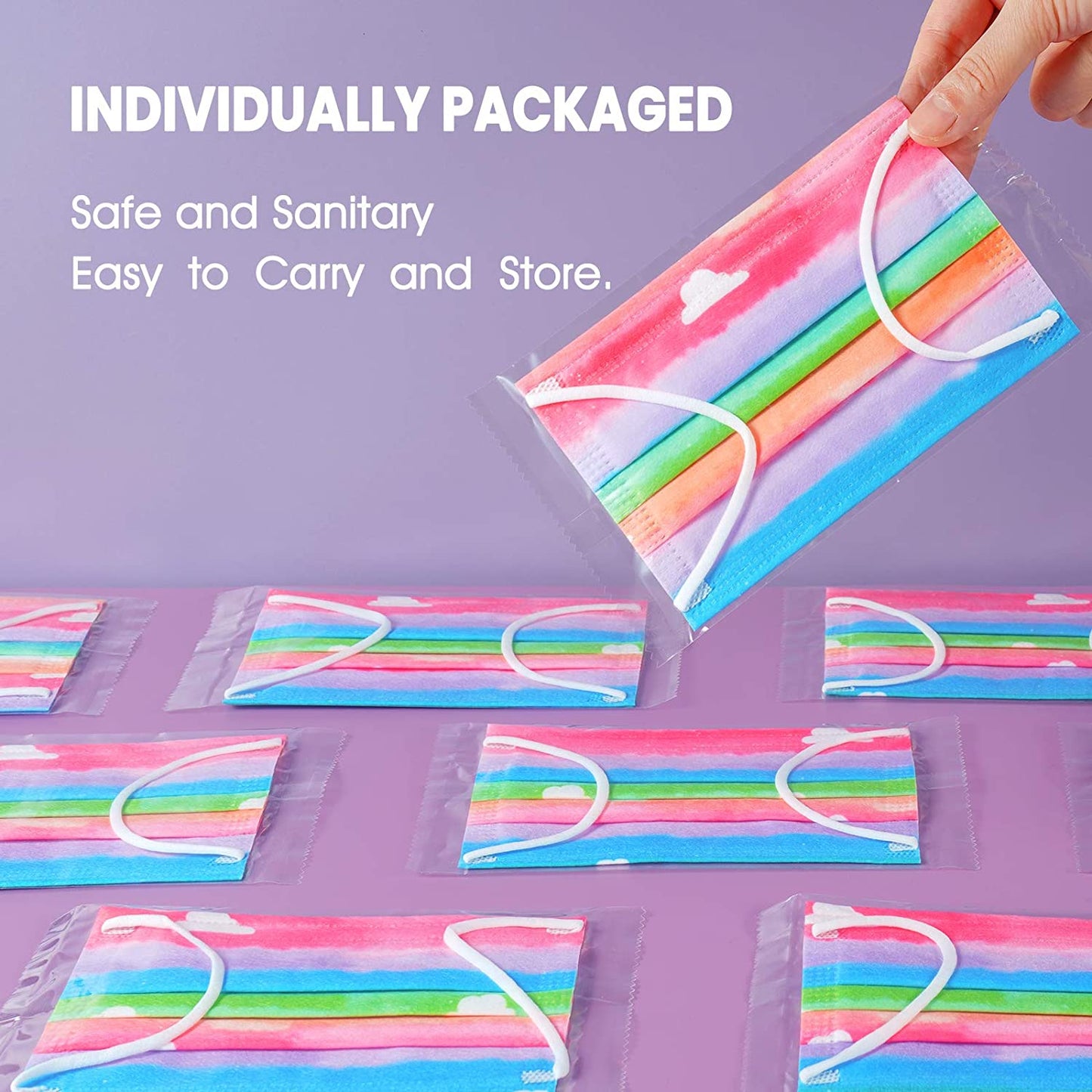 Kids' 60PCS Disposable Rainbow Watercolor Cloud Pattern Individually Wrapped