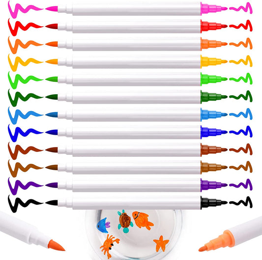 Dual Tip Water Painting Markers12 Colors Magic Doodle Pen Water Float Quick Dry