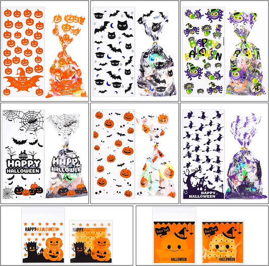 200PC Halloween Cellophane Bags Halloween Clear Cellophane Candy Gift Treat Bags