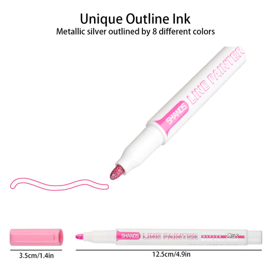 Double Line Outline Marker, Self-outline Metallic Markers for Bullet Journal Pen