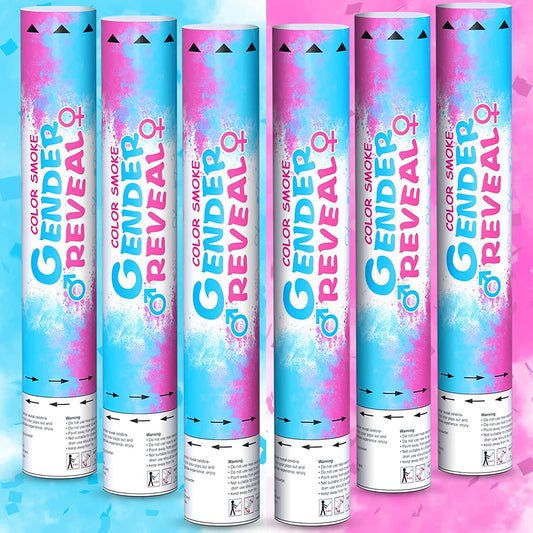 6PCS Boy or Girl Baby Gender Reveal Confetti Powder Cannon Popper 3 Pink+3 Blue