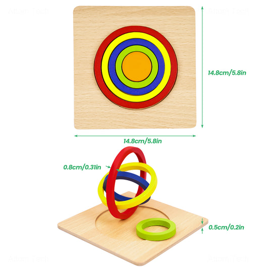 Wooden Rainbow Color Geometry Sorting Stacking Toy Set Puzzle Boards 8PCS Pegged