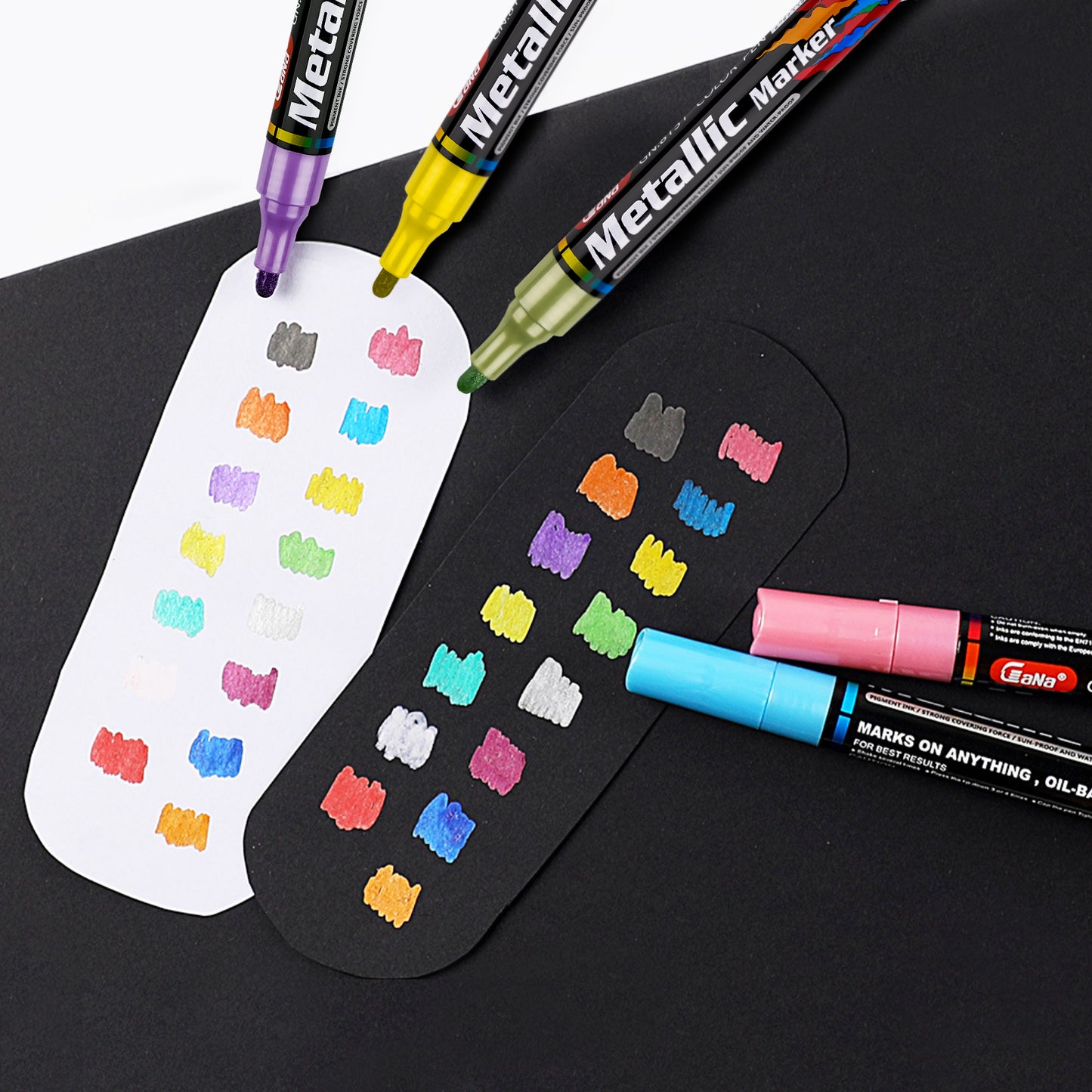 15 Color Assorted Metallic Marker Pens, 3mm Tip Sheen Glitter Painting Pen